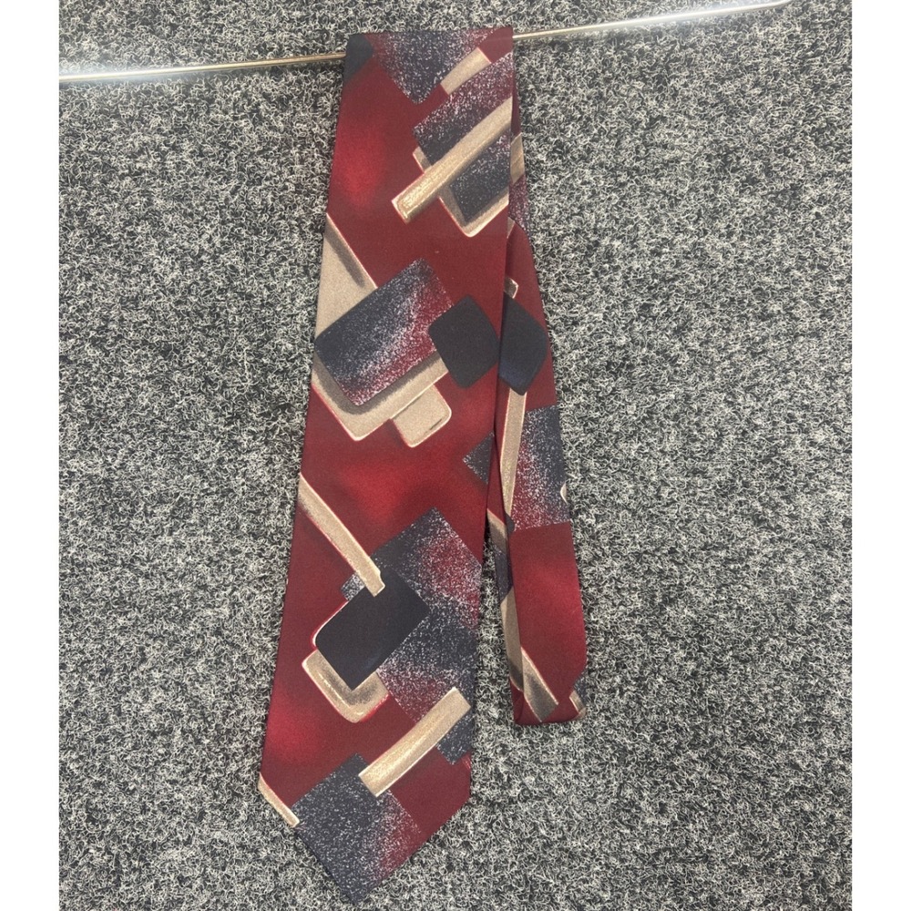 Towncraft Tie OS Red Geometric Abstract Polyester Retro 90s Necktie Business